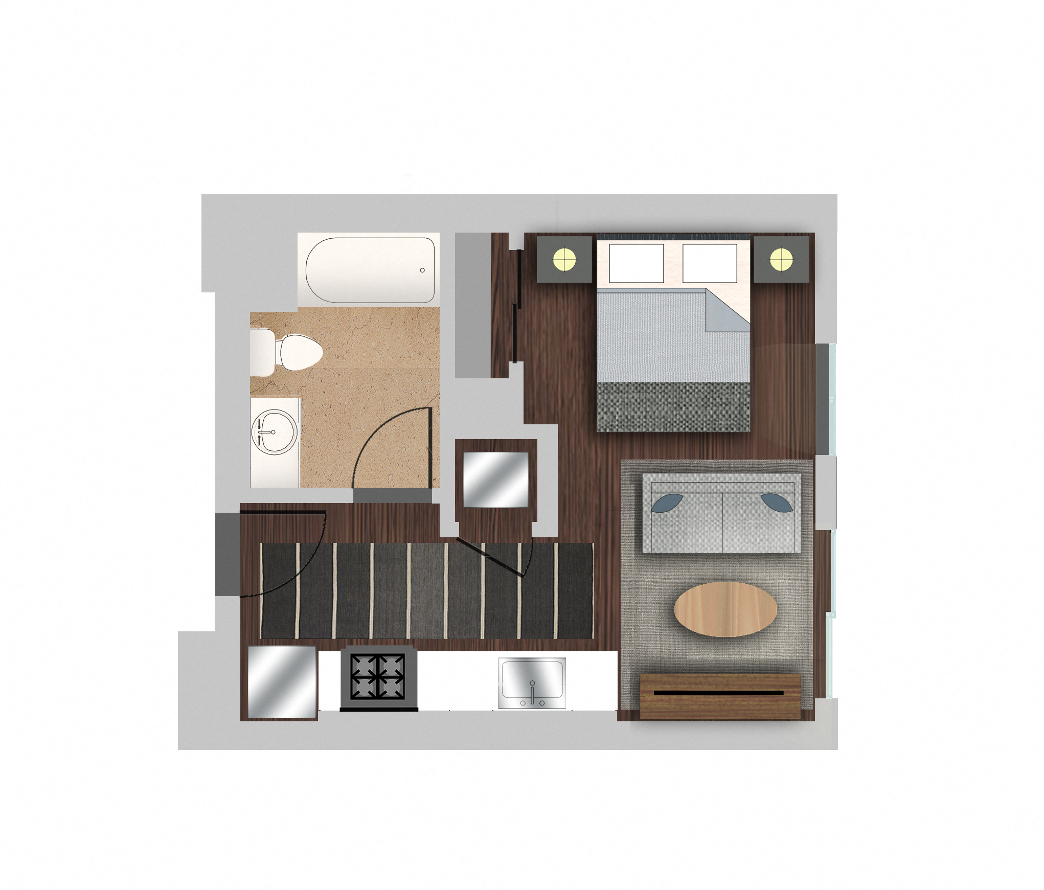 Floor plan for studio, 1 bath, 404 sqft